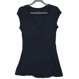 XCVI Babydoll V-Neck Sleeveless Top‎ Banded Waist Medium Black Y2K Minimalist